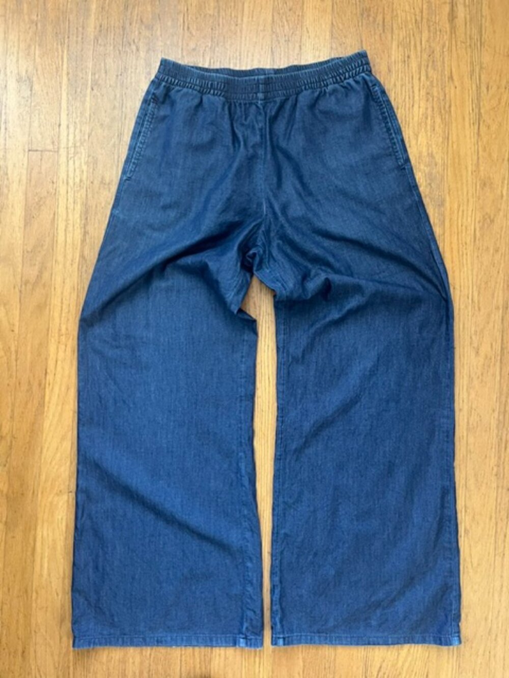 Wide Leg Pull On Chambray Denim Pants | Size Small